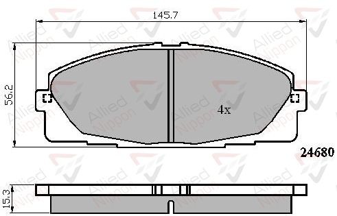 Brake Pad Set Front 145.7 mm Length Fits Toyota HiAce ALLIED NIPPON ADB01706