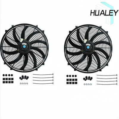 2PC 16 inch Universal Slim Fan Push Pull Electric Radiator Cooling 12V Mount Kit