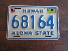 Expired Hawaii Aloha State Motorcycle License Plate 68164