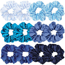 Satin Silk Hair Scrunchies Soft Hair Ties Ponytail Holders Assorted Blue-12 Pcs