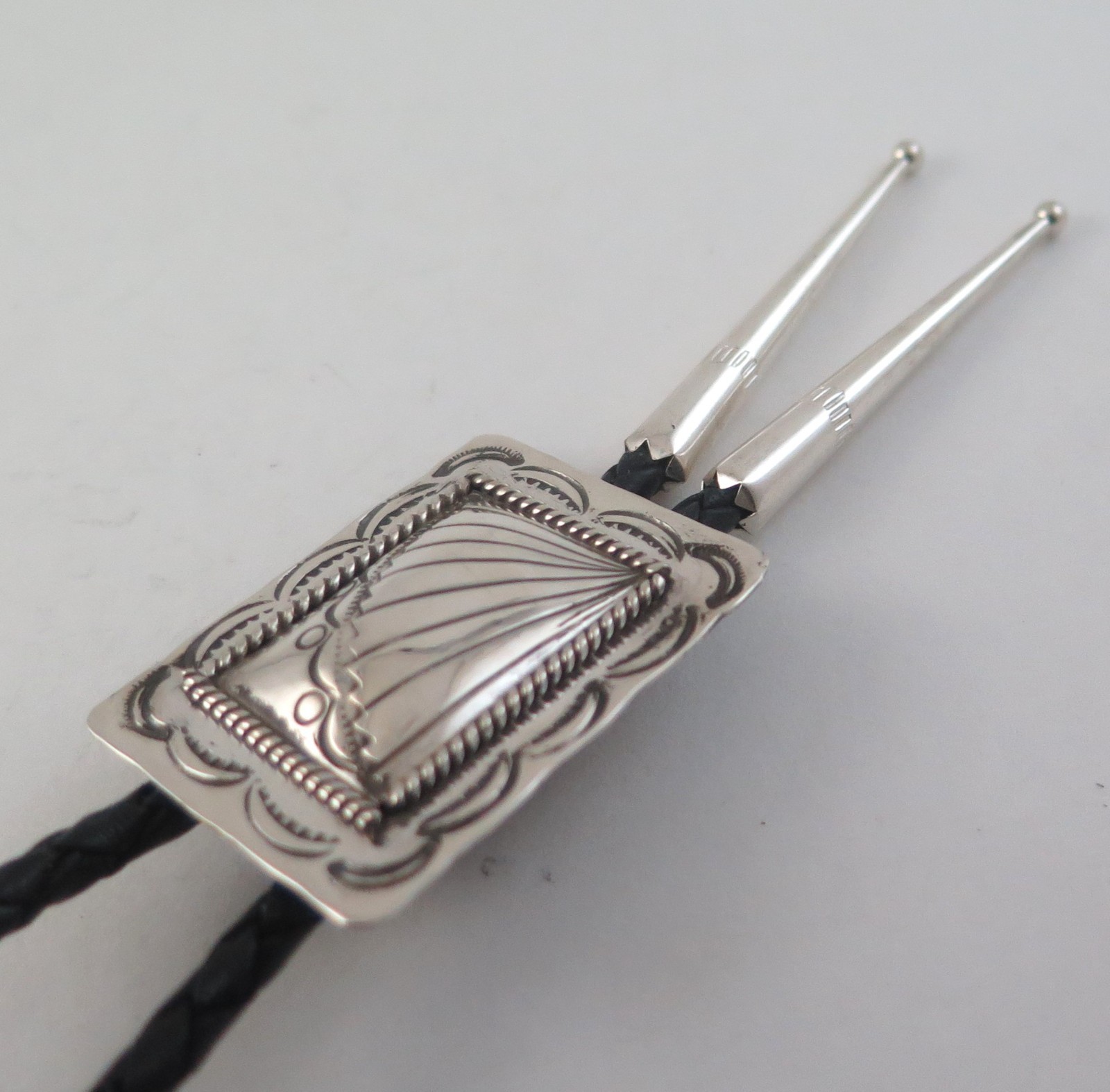 Unique Sterling Silver Rectangular Stamped Domed … - image 4