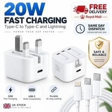 20W USB C Fast Charger PD (UK) Plug for lPhone 17 16 15 14 13 12 11 X and Cable