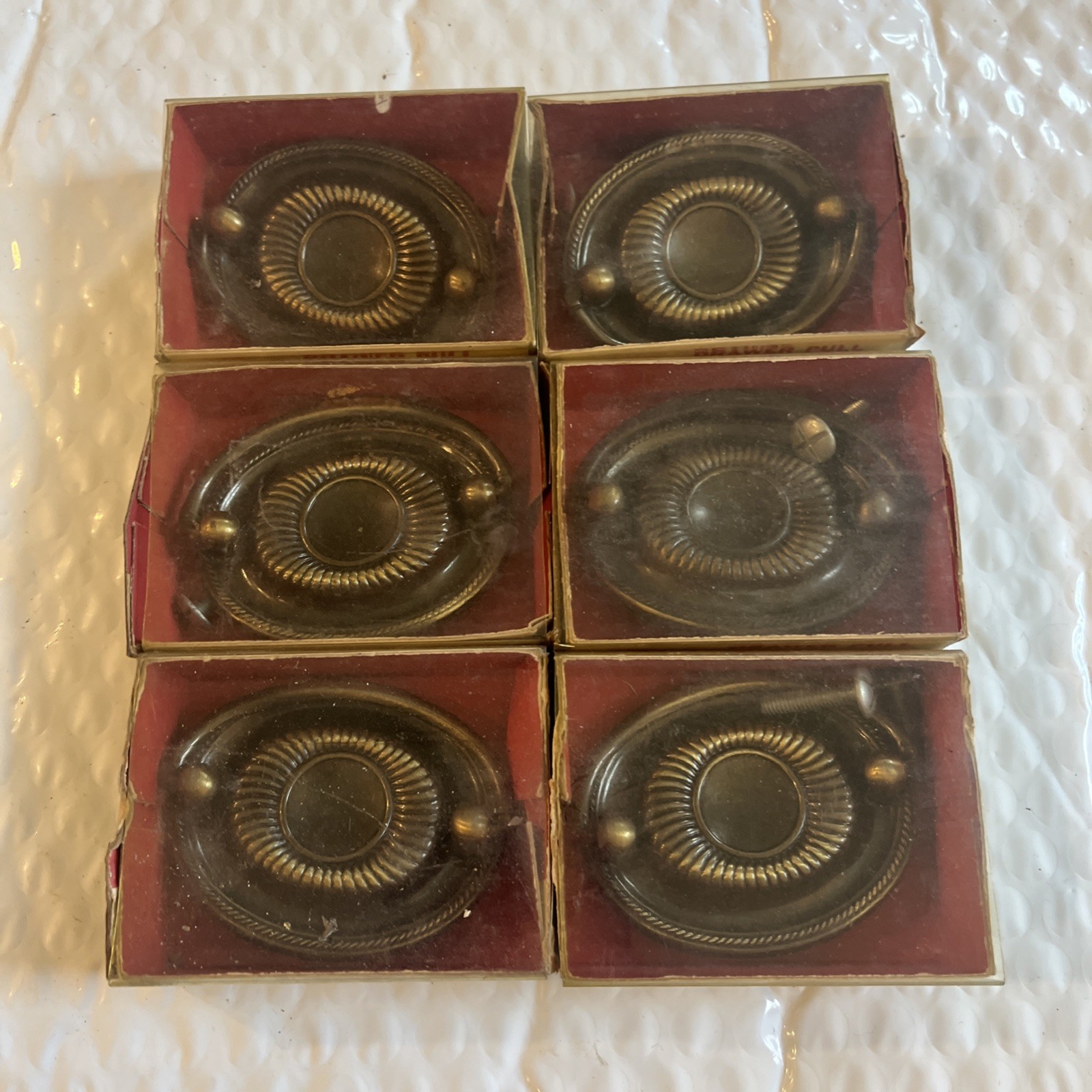 6 Vintage Nos Oval Antique English Brass Door Drawer Drop Pull Handle 5624