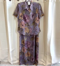 Vtg Miss Dorby Dress Size 10 2 Piece Set Floral Fairy Sheer Crinkle Boho 19179x