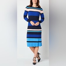NWT Liz Claiborne Size XXL Long Sleeve Dress Bold Blue Multi Striped