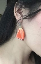 Handmade Real Butterfly Wing Earrings Orange Yellow Resin Boho Nature Jewelry