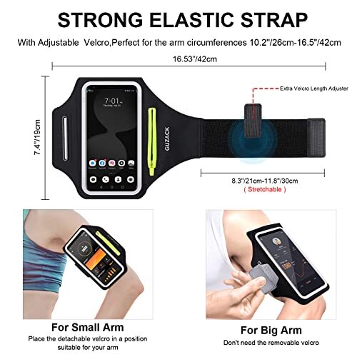 Brazalete de Correr para iPhone 16 Pro 15 14 13 12 11 M Cremallera Verde (Hasta 6.9") - Imagen 7 de 7