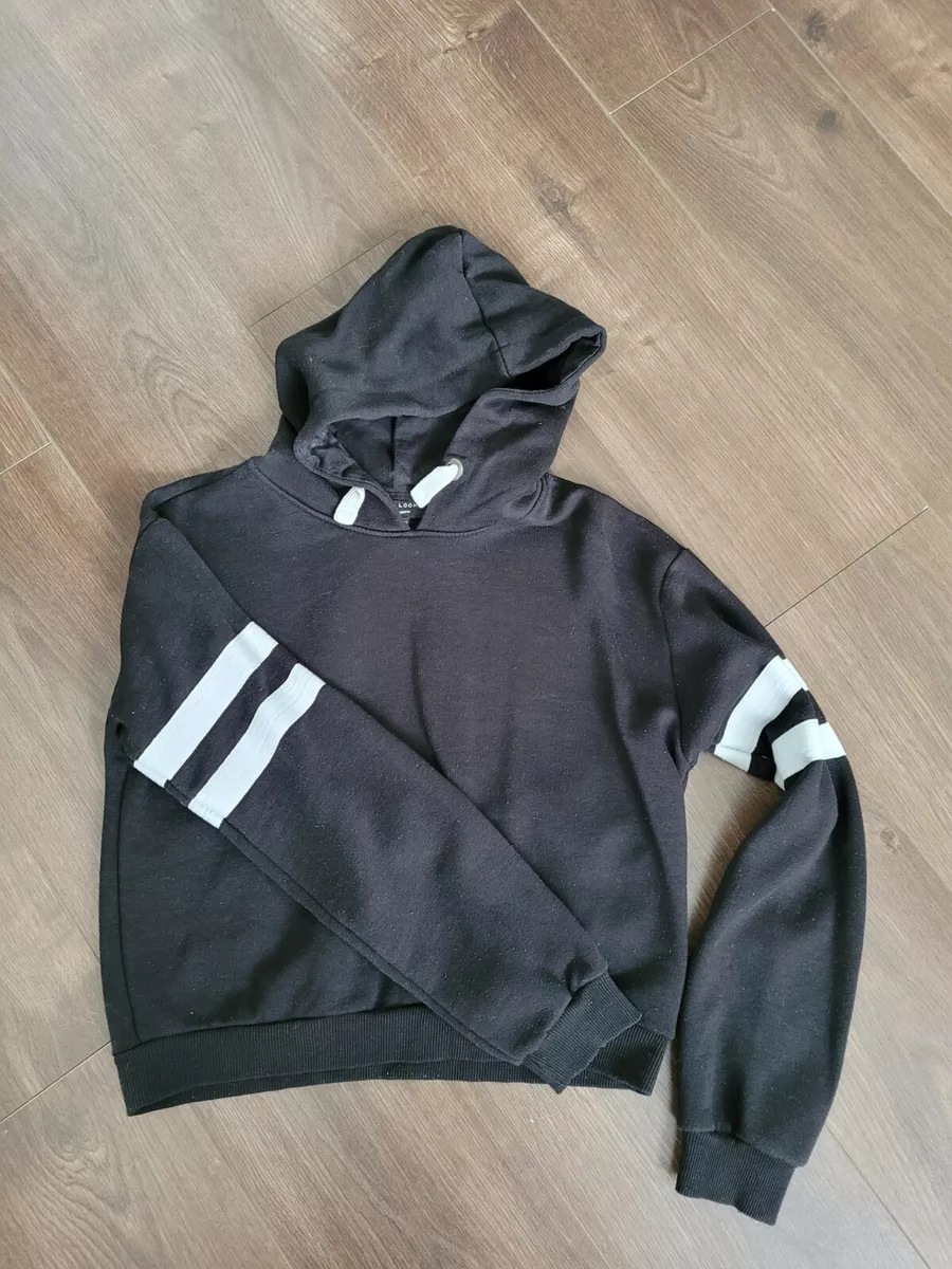 New Look Girls Black Striped Sleeve Hoodie Jumper Size 14 15 eBay