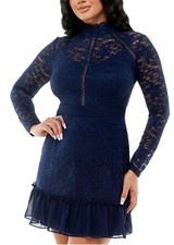 B Darlin Juniors' Lace Ruffle Slim Dress Navy Size 3/4