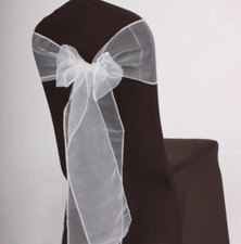25x White Organza Chair Sashes Bows Ties Wedding Banquet Party Venue Decoration