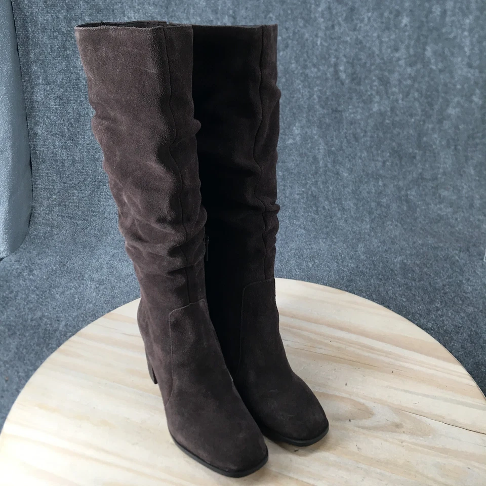 Великолепные ботинки женщин 7,5 М Gloria высокий сутулиться коричневый кожаный стороны молнии блок каблуки - Изображение 3 из 4