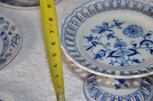 Antique Meissen Blue Onion Pedestal Compote Candy Dish 8" Sword - Picture 9 of 10