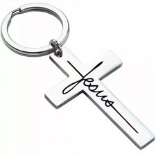 Stainless Steel Jesus Bible Verse Cross Shaped Keyring Christian Gift