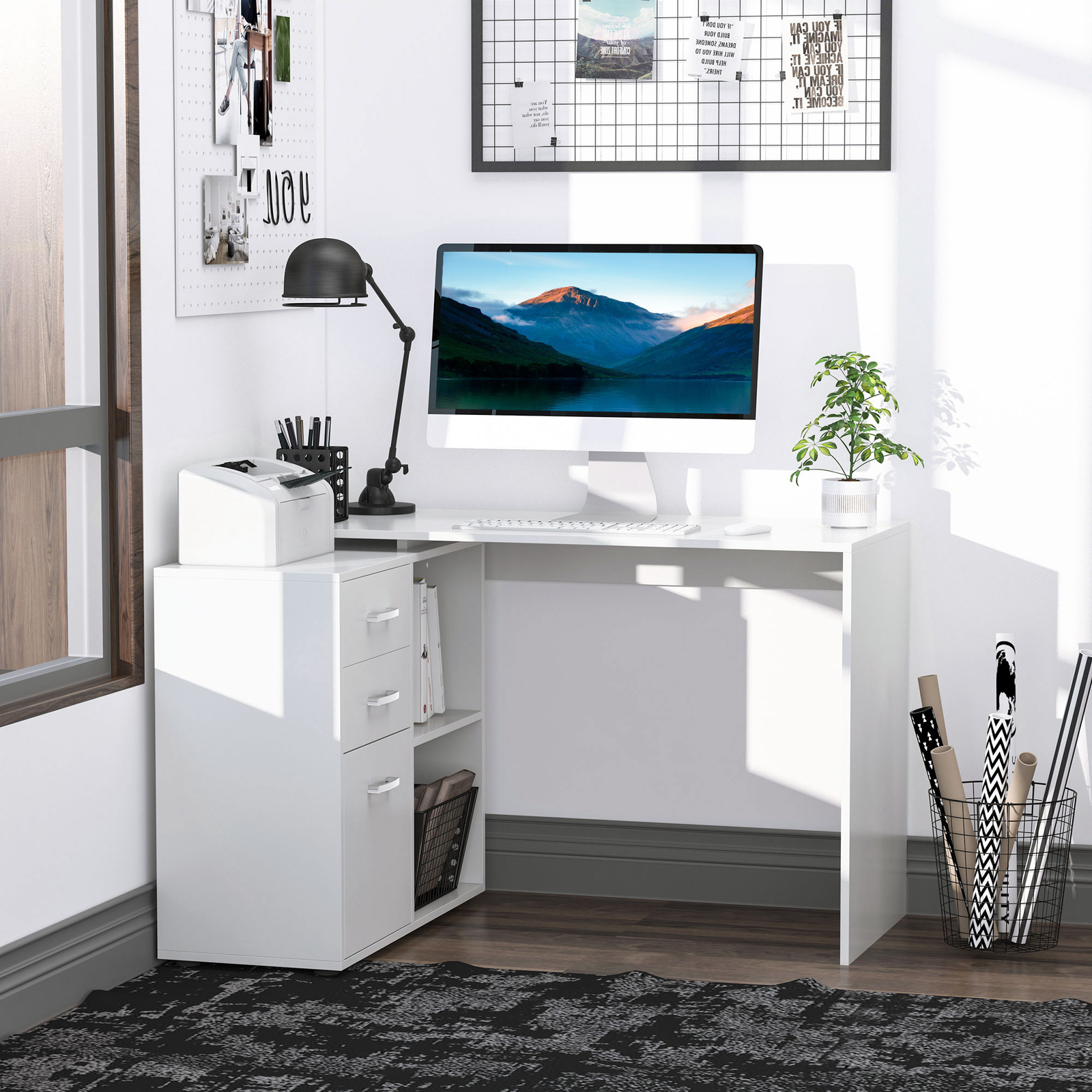 Computer Desk Table Workstation L Shape File White Home