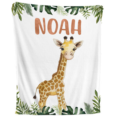 Giraffe Blanket Personalized Fleece Throw, Safari Nursery Theme