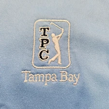 Under Armour Polo Golf Shirt Mens L TPC Tampa Bay Heat Gear Loose S/S Blue