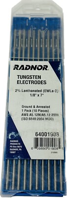 10 Pcs Radnor Ground 2% Lanthanated Tig Tungsten Electrode 1/8'' x 7'' 64001908