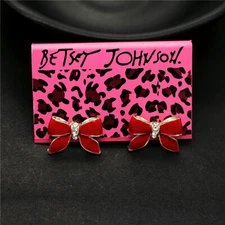 New Lady Fashion Lovely Red Enamel Crystal Bowknot Women Jewelry Earrings Gift