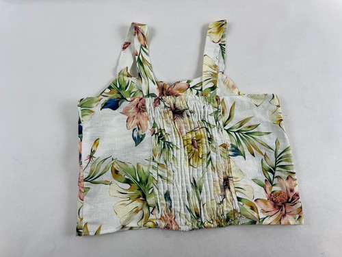 Zara Tank Top Girls Size 13-14 Tropical Floral Cut Out Sleeveless Linen Blend - Picture 2 of 8