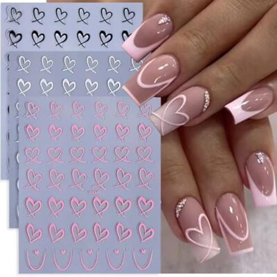 8 Sheets Valentines Day Nail Stickers 3D Self Adhesive Valentines