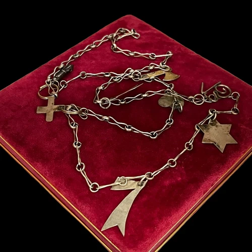 Antique Vintage Nouveau Sterling Silver 925 Ornate Charm Estate Necklace 35.4g