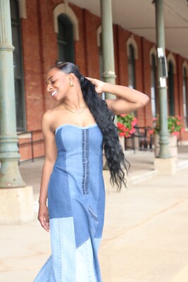denim dress with train Britney denim dress CUSTOM gown with train size all sizes