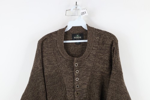Vintage 90s Streetwear Mens XLT Blank Chunky Ribbed Knit Henley Sweater Brown - Picture 2 of 10