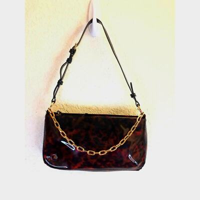 Zara Woman Leopard Print Gold Chain Baguette Shoulder Bag Y2K