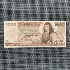 Mexican 1000 Pesos Banknote 1980's Banco de Mexico Paper Money Currency