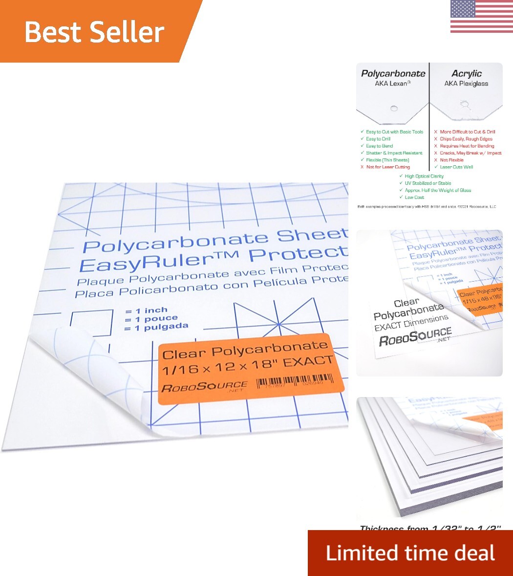 Polycarbonate Clear Plastic Sheet 12" X 18" X 0.0625" 1/16" Exact, EasyRuler ...