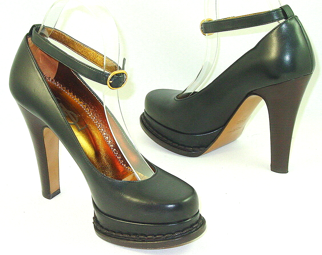 Yves Saint Laurent YSL nero 7 7 5 B cinturino alla caviglia plateau anni 2000 fa pin up anni 40