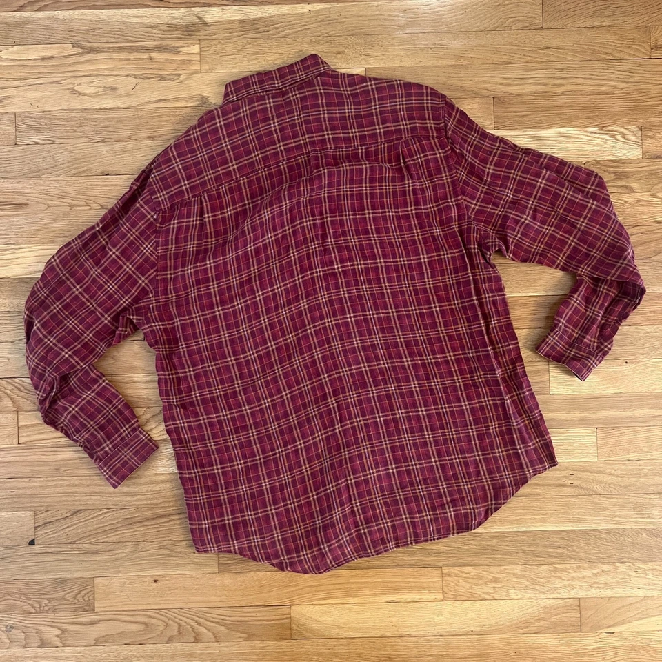 Vintage 80s/90s Structure 100% Linen Red Plaid Flannel Button-Up Shirt - Men's L - Image 2 of 4