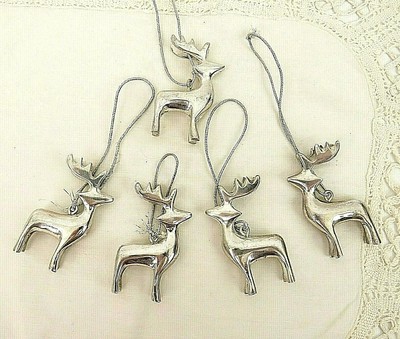 Pottery Barn Vintage Silverplate Reindeer Christmas Tree Ornaments