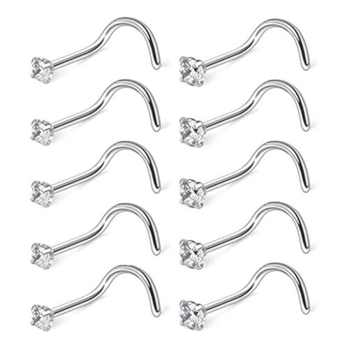 20pcs/lot Clear CZ Zirconia Screw Nose Stud Nostril Ring Body Piercing Jewelry - Picture 1 of 8