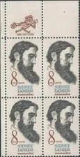 Zip Block of 4 stamps - Scott 1446 - 8 cent - Sidney Lanier - 1972 - MNH