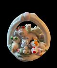 Vintage Baby Pig Mommy Pig Family Basket Hand Painted Porcelain Collectible 3”