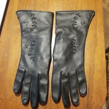 Vintage Ladies Black Gloves Vinyl Back palm Size Fits All made in Japan
