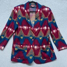 Vintage Blazer Womens L Red Aztec Tribal Fleece Southwestern Rodeo Retro