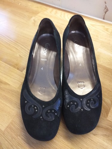 Gabor Schuhe Damen 4 schwarze Wildleder Leder Pumps niedriger Absatz Anlass Party