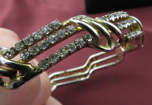 Vtg. Goldtone Prong Set Clear Rhinestone Bangle Bracelet Elegant Classic - Afbeelding 12 van 12