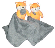 LOT OF 2 Carters Gray Orange Fox Baby Blanket Rattle Plush Security Lovey
