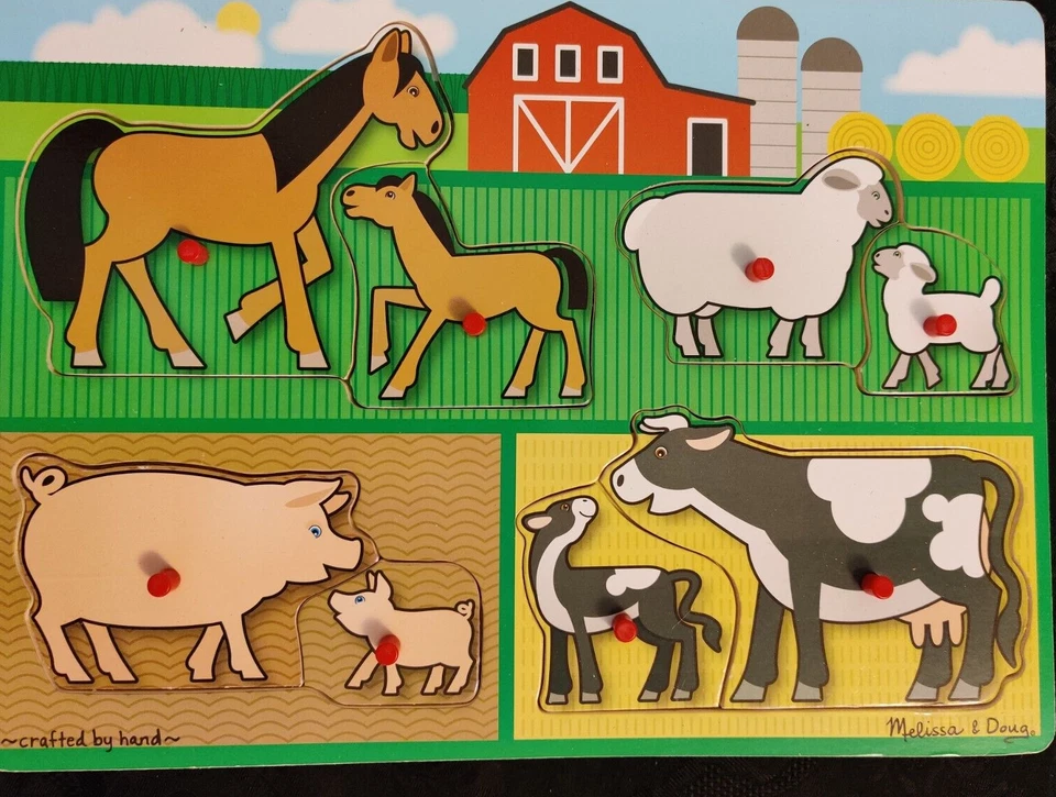 2 Puzzles Melissa & Doug Farm Wooden Peg Jigsaw 8 pcs/! unbranded Peg 8 Pcs. - Image 2 of 4