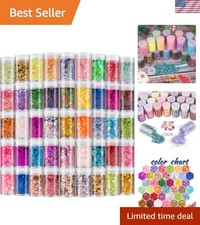 Holographic Chunky and Fine Glitter Mix, 45 Colors Festival Sequins  Powder,...