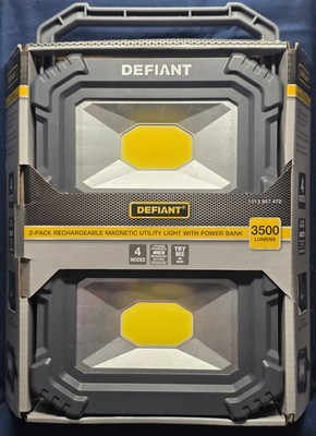3500 Lumens Defiant 2-Pack  Rechargeable Magnetic Utility Light With Power Bank