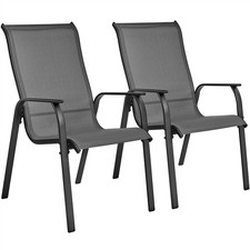 Set of 2 Outdoor Texteline Stackable Dining Chairs with Backrest/ Armrests Grey