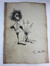 Tim Burton COA Art Painting Original Drawing Vintage Paper Signed