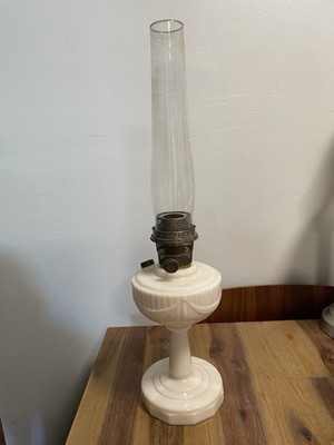 Antique Aladdin Model B Tall Lincoln Drape White Milk glass Oil
