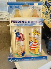 Vintage Rare Luv n Care Baby Bottles Nurser 8 oz USA American Flags Animals NEW