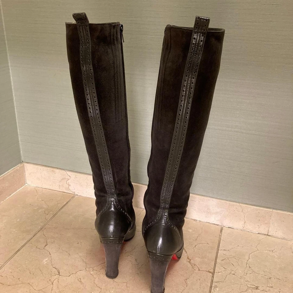 Christian Louboutin long Heel Boots suede leather Size 36.5/US 6.5 Charcoal Gray - Image 3 of 4