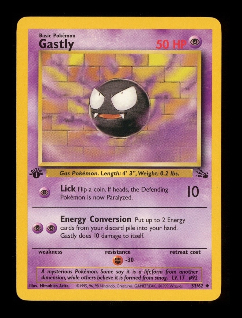 1999 Pokemon Fossil 1st Edition: # 33 Gastly NM-MT OR BETTER
